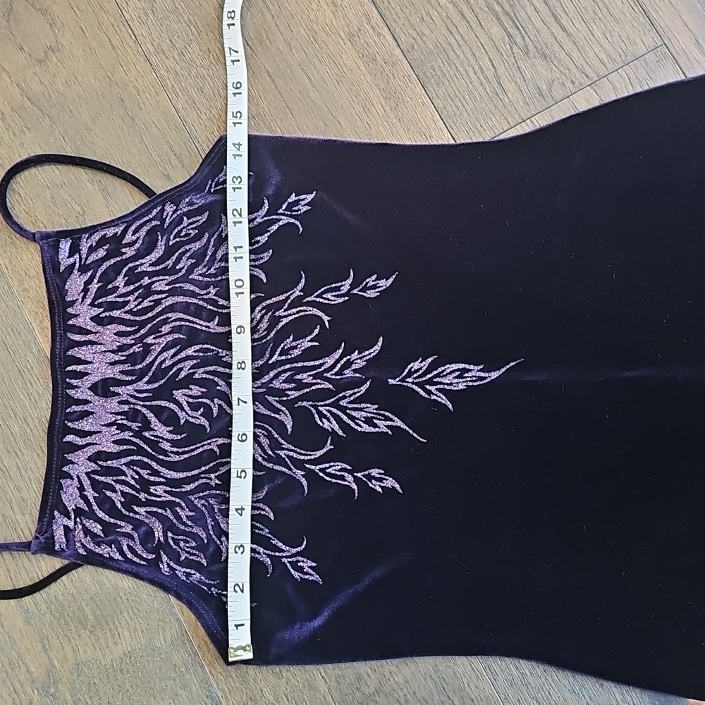 VINTAGE VELVET MIDNIGHT PURPLE FLAME DRESS - Picture 8 of 12